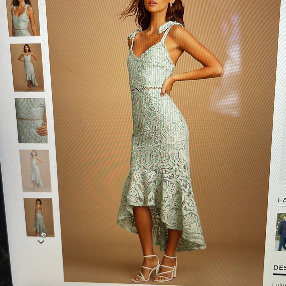 Lulus Won Your Heart Sage Green Lace Tie-Strap High-Low Midi Dress